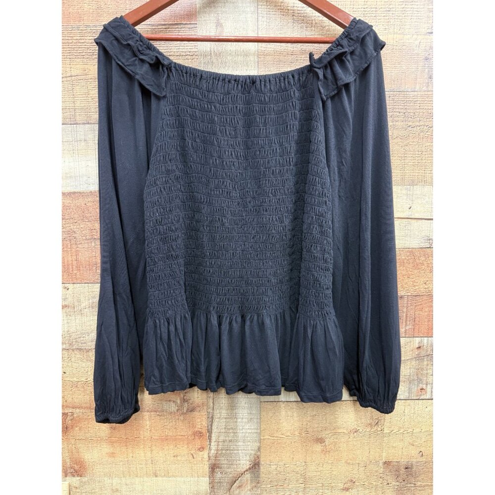 Loft Smocked Black Peasant Top XL - Picture 4 of 7